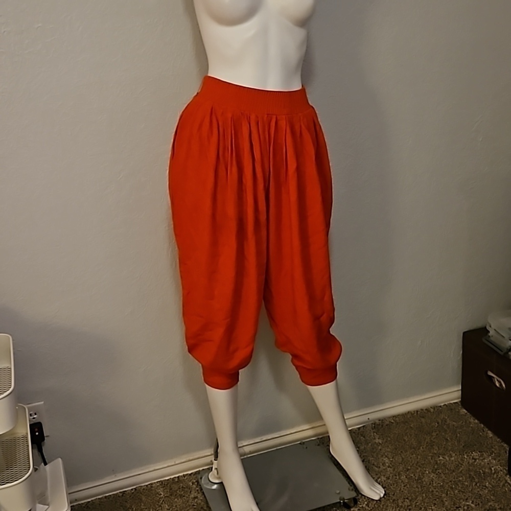VTG CACHE 1980s Linen Harem Style Cropped High Waist Festival Pants - Picture 2 of 8